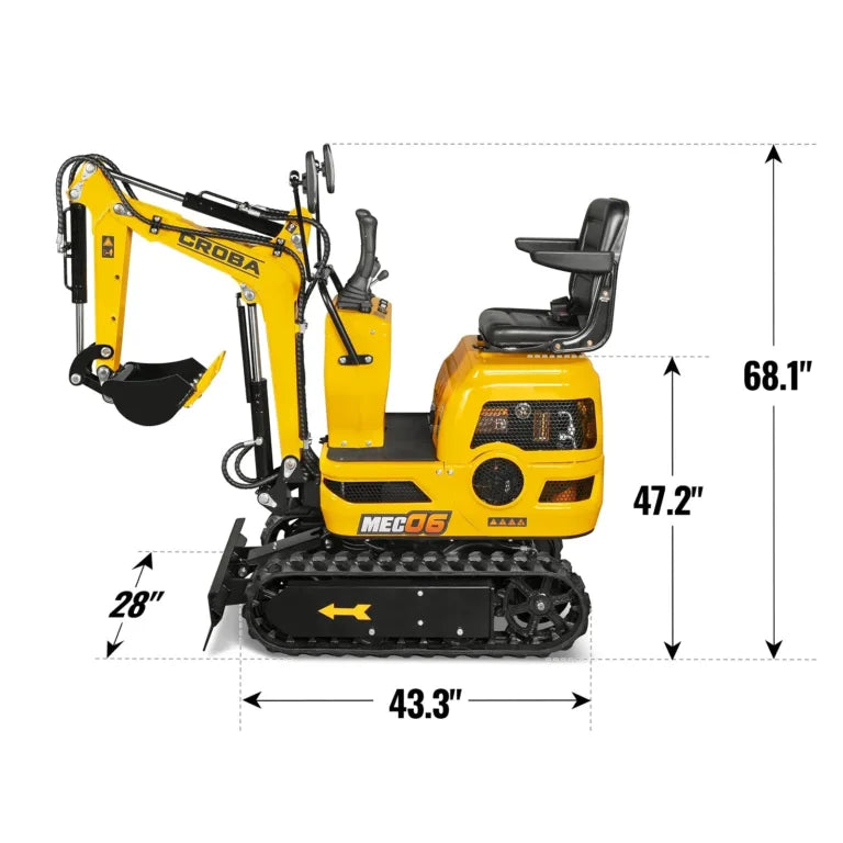 Mini Compact Excavator Loncin 300cc 9hp Engine, 43.3″ Max. Digging Depth, 0.6Ton, 1345 LBS Operating Weight, MEC06
